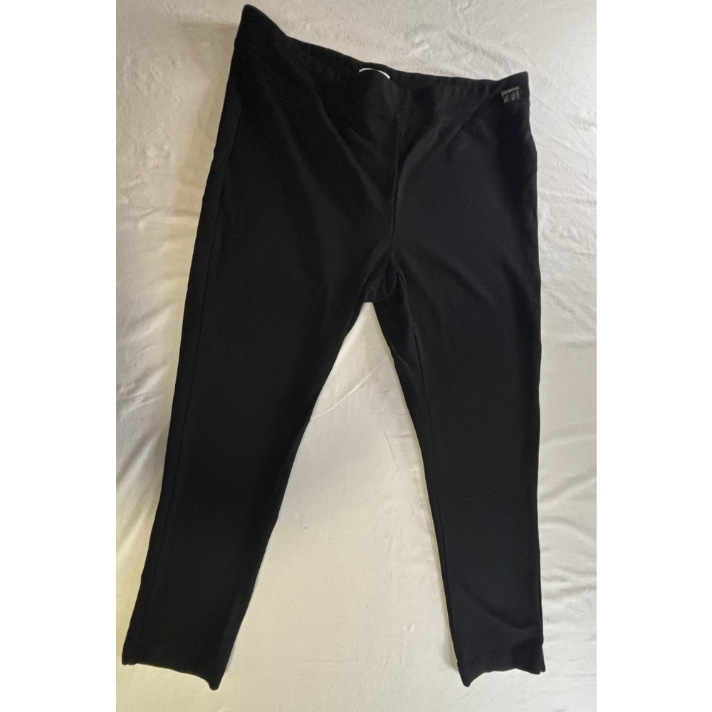 Calvin Klein Womens XL Black Pull On Stretch Leggings Gold Logo Pants